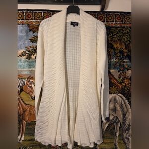Ivory White Pleated Hem Long Cardigan Sweater